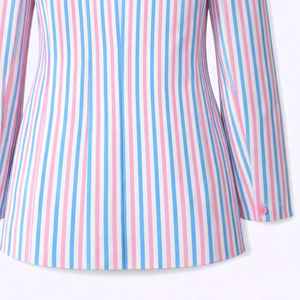 Blazer a Rayas JJoa para Mujer, Blazer con Rayas Rosas y Azules con Parche Bordado, Blazer Elegante y Formal para Uso Casual - Product Image 6