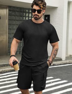 <b>Men</b> Summer Tracksuit Set T Shirt and Drawstring Shorts 2 Piece Outfit OEM Custom Bulk - Product Image 3