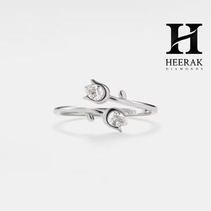 Bague Tulipe en Diamant de Laboratoire Délicat, Double Coupe Poire, Motif Floral Entrecroisé, Réglable, Bijoux Fins en Gros - Product Image 3