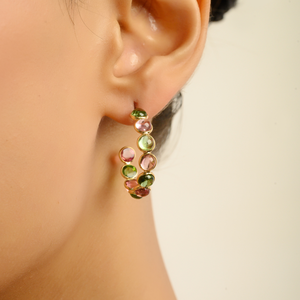 Pendientes de Aro con Turmalina Multicolor de Corte Redondo, Diseño Personalizado para Pedidos al por Mayor, Oro Amarillo Puro de 18K, Fabricante de Joyería - Product Image 5