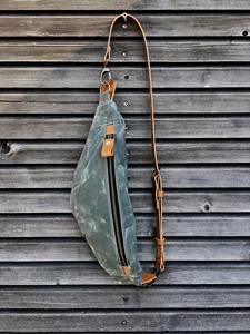 Sac bandoulière en cuir et toile durable, étanche, avec fermeture éclair, sac de poitrine décontracté pour voyage, vente en gros LCSB-0018 - Product Image 5