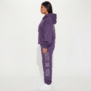Survêtement oversize pour femme avec strass, 100 % polaire polyester, manches longues, épaules tombantes, pantalon large et sweat à capuche - Product Image 3