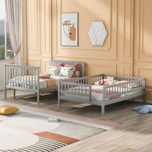 Lit superposé gris double sur double avec tiroir-lit et escalier, mobilier pour enfants - Product Image 2