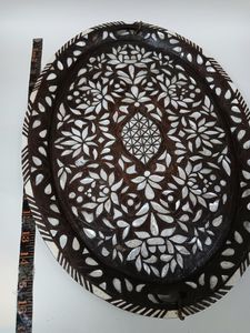 Vintage Mother Pearl Oval Storage Serving <b>Tray</b> Handcrafted Floral Mosaic Decorative Platter Coffee <b>Table</b> Belladec BI-WT98 - Product Image 4
