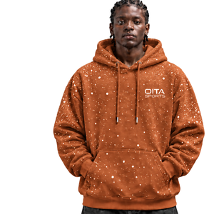 Sudadera con Capucha para Hombre, Estampado Moteado Naranja Óxido y Blanco, Informal, de Forro Polar, con Cordón Ajustable en la Capucha y Bolsillo Canguro, Estilo Urbano - Product Image 1