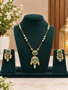 TISHYA DIAMOND Ethnic Flower Shape Gold Plated Copper Alloy Necklace Earring <b>Set</b> Imitation <b>Pearl</b> Certified Women's Jewelry - Product Image 1