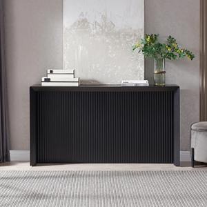 Console moderne en fer noir avec design convertible miroir, texture cannelée verticale, bloc minimaliste pour salon et entrée - Product Image 2