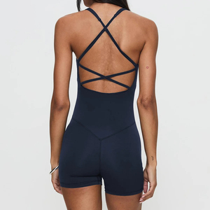 Mono Deportivo sin Costuras para Mujer, Cuello Cuadrado, Halter, Sin Mangas, Color Sólido, Corto, para Gimnasio, Yoga, Correr - Product Image 4