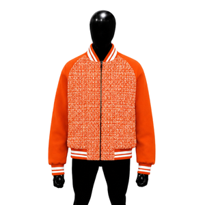 Veste universitaire orange élégante et tendance, imprimé lettres, fermeture éclair en polaire, légère, athlétique, manches longues, mode urbaine - Product Image 1
