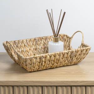 Juego de 3 bandejas de cestas decorativas rectangulares de Jacinto tejidas a mano con asas cestas de almacenamiento tejidas - Product Image 6