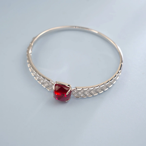Best Quality 925 Silver Rhodium Plated Luxury Moissanite Cushion Cut Bangle Geometric Design Claw Setting <b>Red</b> Wedding <b>Bracelet</b> - Product Image 3