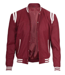 High Quality <b>Men</b> Maroon Canvas 100% Wool Winter Varsity <b>Jacket</b> <b>White</b> Contrast Trim Stand Regular Fit Casual Outerwear for Adults - Product Image 2