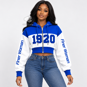Sudadera con capucha corta con cremallera y bloques de color para mujer de Zeta Phi Beta Sorority, con letras griegas bordadas, top universitario. - Product Image 5