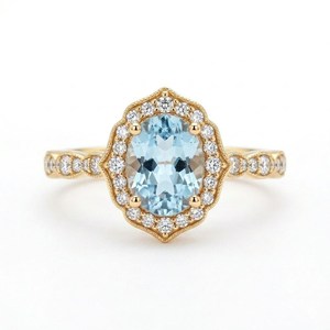 แหวนอะความารีนทรงรีธรรมชาติ เงินแท้ 925 ชุบทอง 14K เครื่องประดับหรูหรา แหวนอะความารีนสวยสง่าสำหรับผู้หญิง - Product Image 1