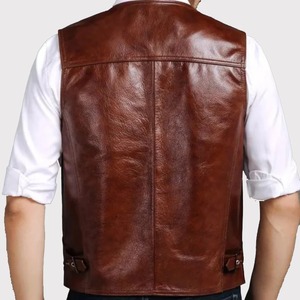 Chaleco de Cuero Genuino Marrón para Hombre, Chaleco Clásico de Motociclista, Chaleco de Cuero Marrón Clásico para Hombre - Product Image 3