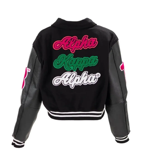 Men's Black Varsity Jacket With Green Embroidery And Pink 08 On Sleeve Regular Fit Zipper Closure Autumn Casual Wear - Product Image 4