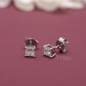 IGI Certified Lab Grown Diamond Princess Cut <b>Stud</b> Earrings Solid 925 Sterling <b>Silver</b> Square Solitaire Diamond <b>Stud</b> Earrings - Product Image 1
