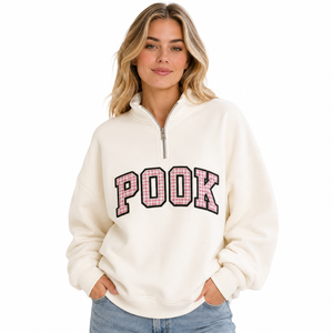 Sudadera con cremallera de un cuarto con letras de Gingham, de algodón grueso y felpa, estilo oversize, con bordado personalizado de letras griegas - Product Image 1
