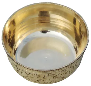 handcrafted brass bowl engraved pattern traditional metal vessel antique round polished deep container kitchen <b>utensil</b> - Product Image 6