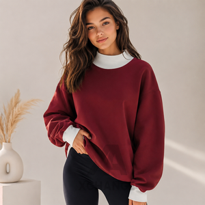Sweat-shirt en cachemire 100% pour femme, coupe ample, épaules tombantes, col double et broderie de lettres sur le devant - Product Image 1