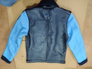 Chaqueta de Cuero para Hombre, Color Azul con Bloques de Color, Forro de Piel Sintética, Resistente al Viento, Estilo Motero, Chaqueta de Invierno, Chaqueta de Cuero Tipo <span class=keywords><strong>Bomber</strong></span> <span class=keywords><strong>B1</strong></span> B2 - Product Image 4