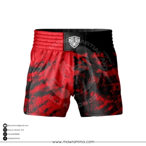 Shorts de Muay Thai pour hommes MAWRA, imprimé rouge et noir, taille haute, séchage rapide, shorts sportifs, taille élastique, impression par sublimation, short thaïlandais - Product Image 5