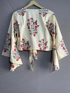 Blusa Bohemia Floral de Algodón Indio Hecha a Mano con Estampado de Bloques para Mujer, Manga Larga, Estilo Casual, Talla Única - Product Image 2