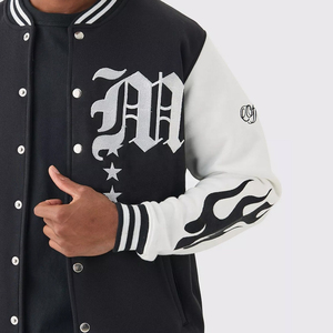 Blouson universitaire homme noir et blanc avec lettre M brodée, manches flamboyantes, streetwear, col rabattu, coupe classique, pour l'automne - Product Image 1
