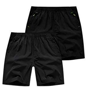 Shorts de bain pour homme à séchage rapide, taille élastique, couleur unie, décontractés, style Bermuda mi-long avec poches, gris et noir - Product Image 2