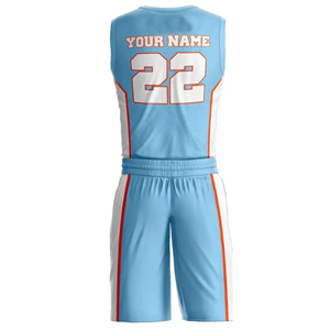 Uniforme de Baloncesto Elite de Alto Rendimiento, Jersey y Pantalones Cortos Sublimados en Azul Claro, Blanco y Naranja, Ropa Deportiva que Absorbe la Humedad - Product Image 2