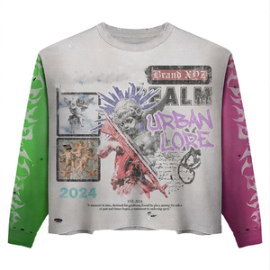 เสื้อยืดแขนยาวผู้ชาย 240 GSM ผ้าฝ้ายพรีเมียม พิมพ์ลายกราฟิกสไตล์วินเทจ เสื้อยืดผ้าฝ้าย 100% สำหรับผู้ชาย ทรงหลวม พิมพ์ลาย - Product Image 2
