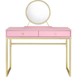 Toeletta Rosa e Oro a 2 Cassetti con Specchio e Vassoio Portagioie per Organizzazione e Conservazione del Trucco - Product Image 1