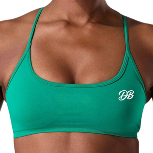Custom Logo Women <b>Green</b> Sports Bra Scoop Neck Thin Strap Seamless Workout Crop Top Fitness <b>Gym</b> <b>Set</b> Activewear Wholesale - Product Image 1