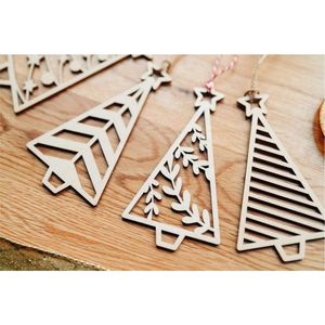 Décorations de Noël en bois naturel écologiques découpées au laser, ornements creux pour sapin de Noël, fournitures festives pour fêtes de fin d'année - Product Image 1