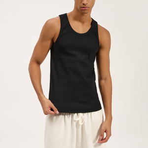 Débardeur côtelé personnalisé avec broderie, débardeurs de sport ajustés, débardeurs unis à col rond en coton côtelé sans manches pour hommes - Product Image 6