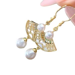 ต่างหูพัดสไตล์จีนย้อนยุคยอดนิยมประจำฤดูใบไม้ร่วง พร้อมชุดสร้อยคอมุกเปลือกหอยมุก ประดับเครื่องประดับแฟชั่นสำหรับผู้หญิง - Product Image 5