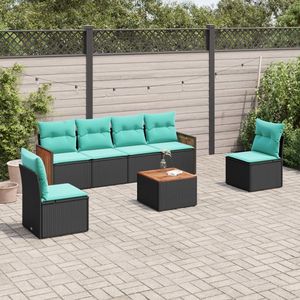 Juego de sofás de patio de ratán sintético negro de 7 piezas con cojines, elegantes muebles de exterior - Product Image 1