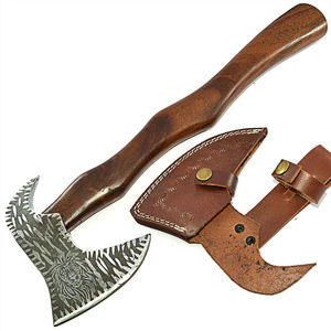 Hacha de doble filo forjada a mano, de acero con alto contenido de carbono, hecha a mano, para exteriores, con mango de madera dura, proveedor mayorista OEM - Product Image 2