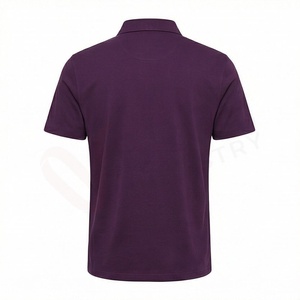 เสื้อโปโลผู้ชายแขนสั้นลายทางสีม่วง ผ้าถัก สวมใส่สบาย ทรงปกติ ดีไซน์กระดุม - Product Image 2