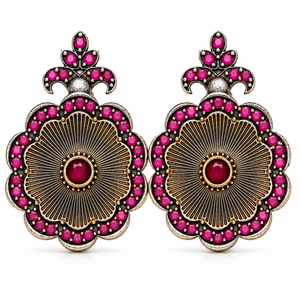 Boucles d'oreilles tendance plaquées argent vintage avec zircon taille poire et pierre rouge classique sertie clos, bijou fantaisie, cadeau idéal - Product Image 1