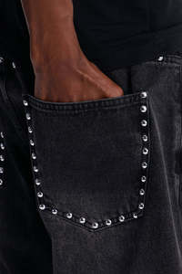 Jeans de Mezclilla Negros Rotos Estilo Punk para Hombre, Corte Recto, Ajuste Holgado, Lavado Desgastado, Algodón de Peso Medio, para Otoño - Product Image 3
