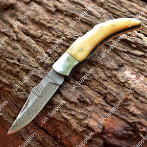 Couteau de survie de camping en acier Damas, manche ergonomique, magnifique étui en cuir, lame à pointe tombante, fabrication industrielle ODM/OEM - Product Image 2