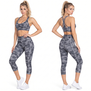Women Camouflage Print Calf-Length Yoga <b>Leggings</b> Contrast Stitch Sportswear <b>Capri</b> Pants Women Spandex Polyester 3/4 Yoga Tights - Product Image 1