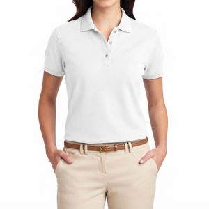 Women'<b>s</b> White Short Sleeve <b>Polo</b> <b>Shirt</b> Solid Color Oxford Fabric Casual Style Breathable Design Front Logo Regular Length - Product Image 1