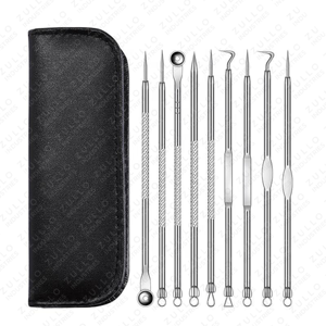 Professional 9 Piece Stainless Steel Acne Extractor Kit Blackhead Remover <b>Tools</b> with Precision Tweezers Set - Product Image 5