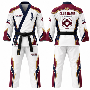 Kimono de karaté Kyokushin sublimé blanc, marron, bleu, manches longues, séchage rapide, 100 % polyester, uniforme adulte pour homme - Product Image 1