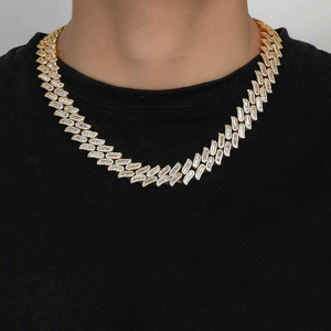 Luxury 18k Gold Plated Yellow Gold <b>Iced</b> <b>Out</b> Baguette Cluster Cuban Link <b>Chain</b> Moissanite Necklace for Wedding - Product Image 1