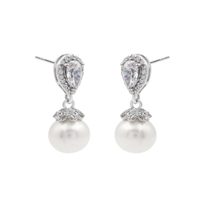 Pendientes Clásicos de Plata de Ley 925 con Perlas y Diamantes de Corte Pera, Diseño de Gota de Agua con Baño de Rodio, Joyería Fina - Product Image 3