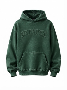 Ensemble de survêtement homme vert oversize délavé à l'acide, en coton épais, avec sweat à capuche et pantalon de jogging, style streetwear, personnalisable avec marque privée - Product Image 3