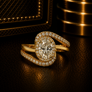 Anillo Solitario Prestige Halo, Oro Puro de 14K, Corte Ovalado, Diamante Cultivado en Laboratorio, Certificado IGI, Anillos de Compromiso, Anillo de Bodas para Mujer - Product Image 1